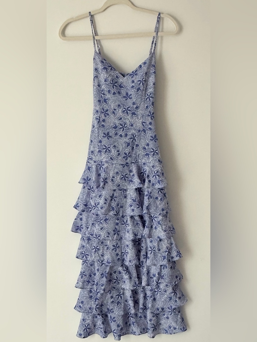 Likely Blue Floral Tiered Maxi Skirt